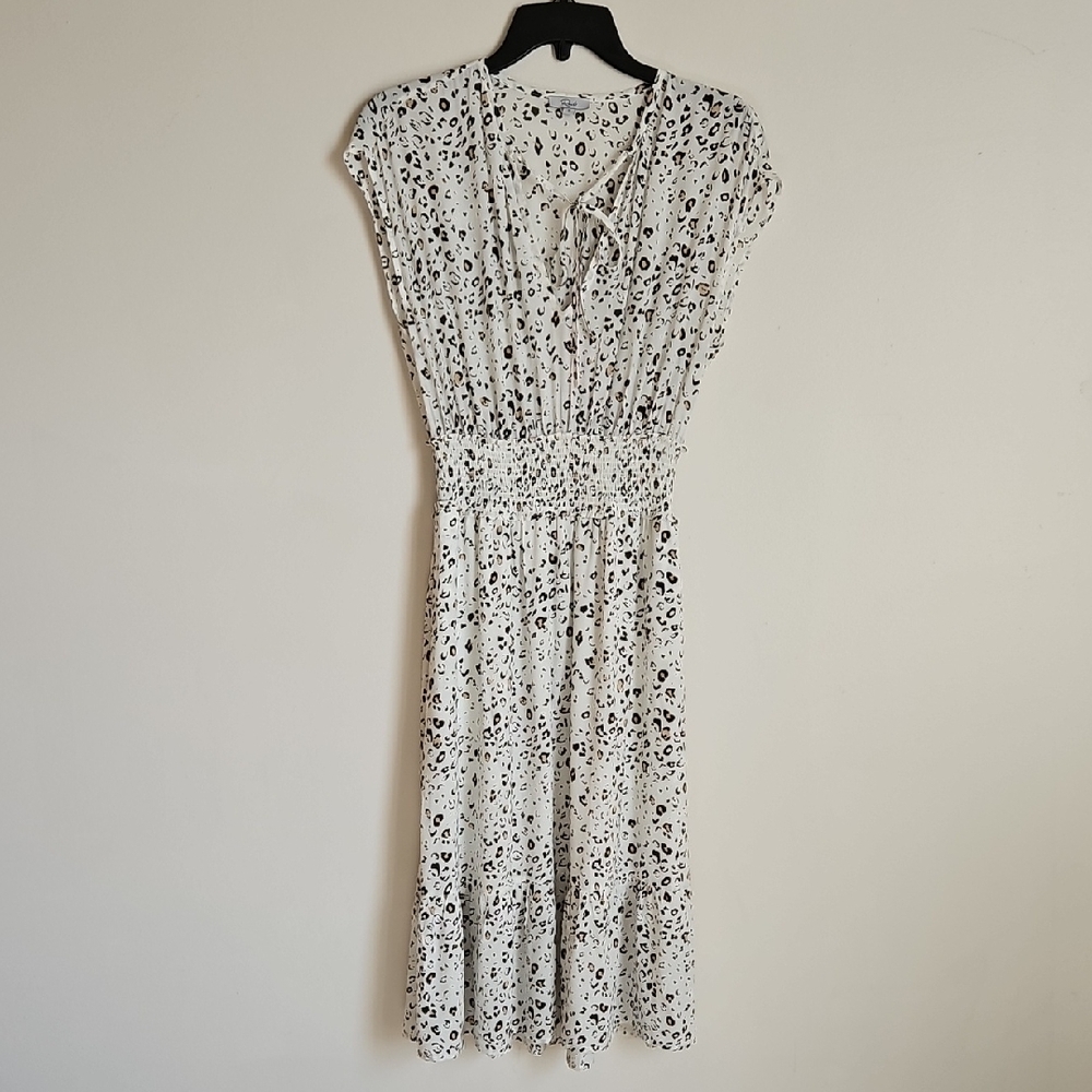 Rails SM Ashlyn White Leopard Print Dress Shirred Waist Ruffle Tier Lightweight